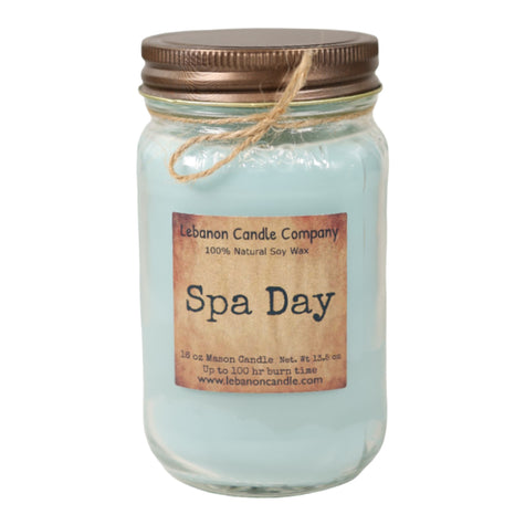 Spa Day Candle, 16.5oz Mason Jar, 100hr Burn - Hand-Poured Soy Wax