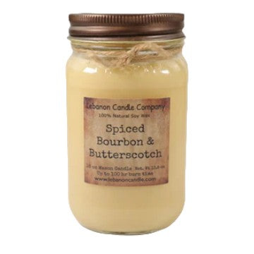 Spiced Bourbon & Butterscotch Candle, 16.5oz Mason Jar, 100hr Burn, Scented Soy, Non-Toxic, Highly Scented, Handmade in The USA, Natural Soy Wax, Long Lasting Scent