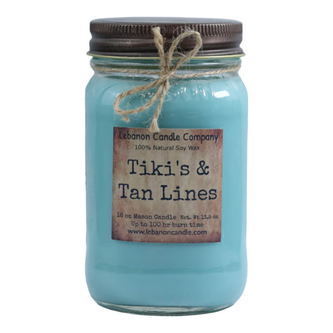 Tiki's & Tan Lines Candle, 16.5oz Mason Jar, 100hr Burn - Hand-Poured Soy Wax