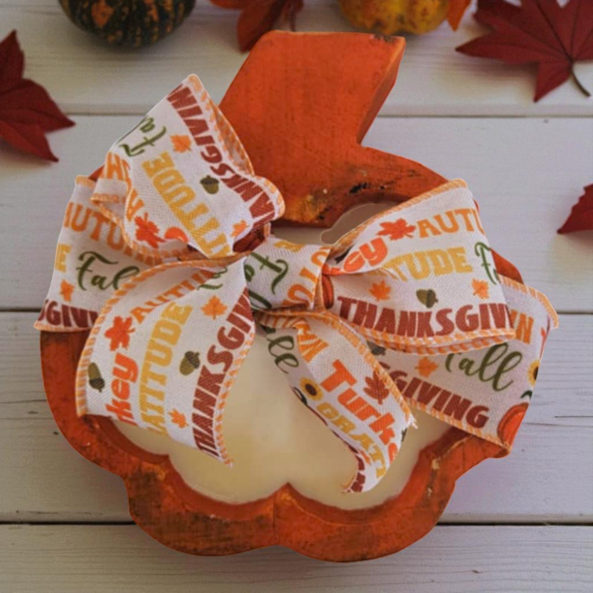Pumpkin Wooden Dough Bowl Candle