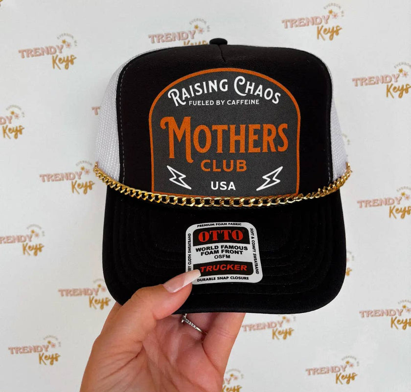 Raising Chaos Mother’s Club Print Trucker Hat with Chain