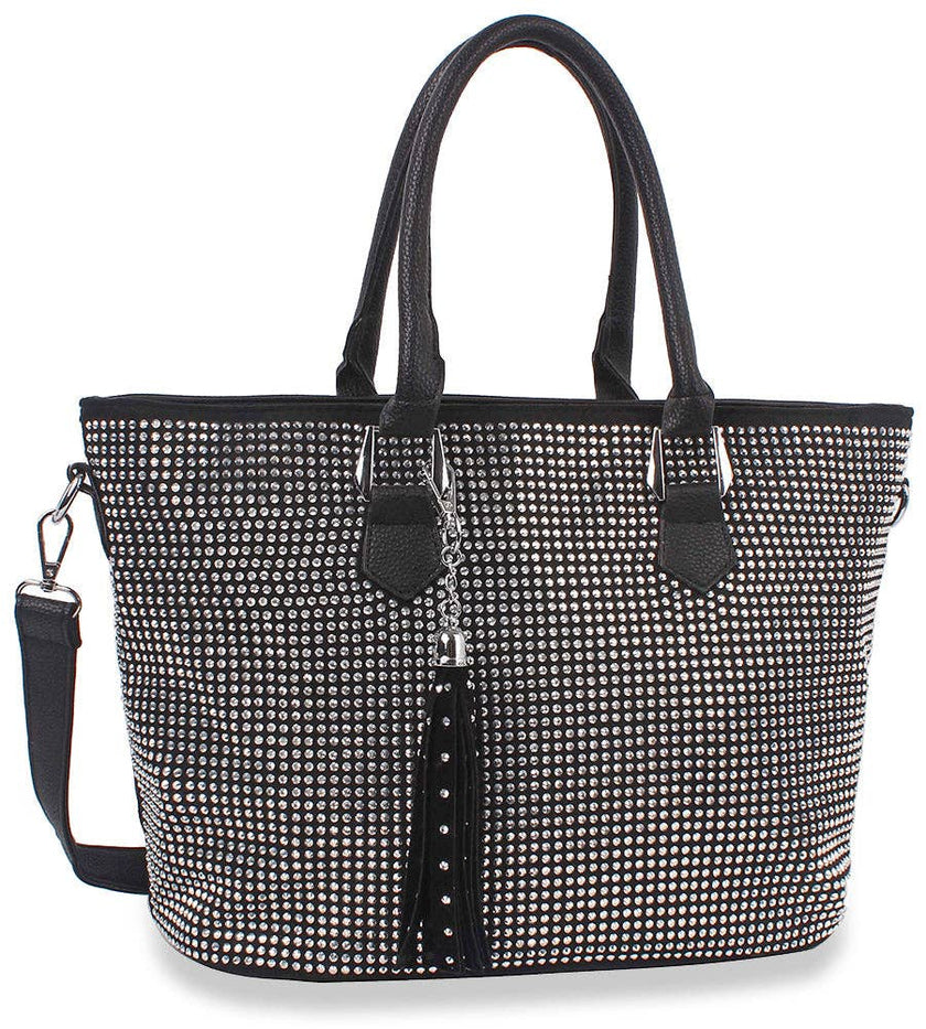 Black Pavé Rhinestone Structured Handbag