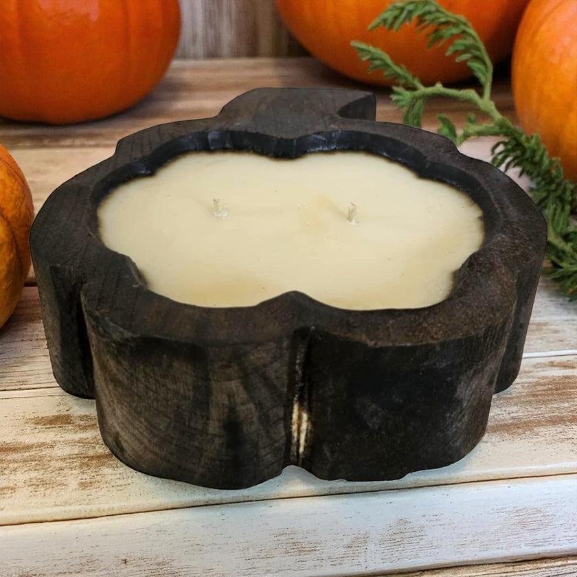 Pumpkin Wooden Dough Bowl Candle