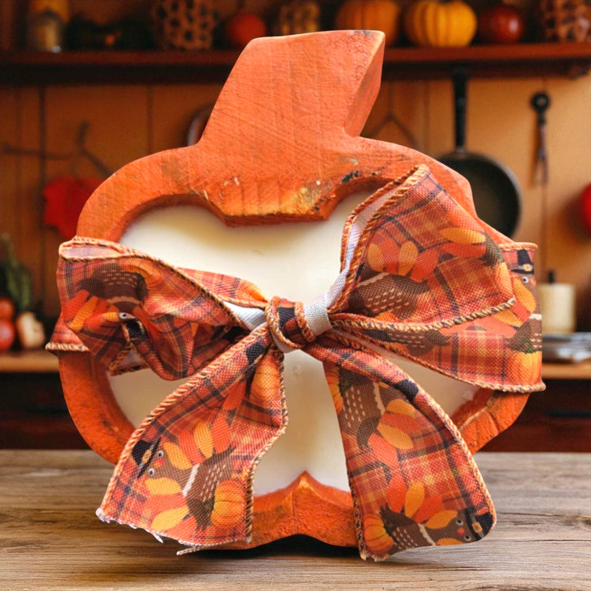 Pumpkin Wooden Dough Bowl Candle
