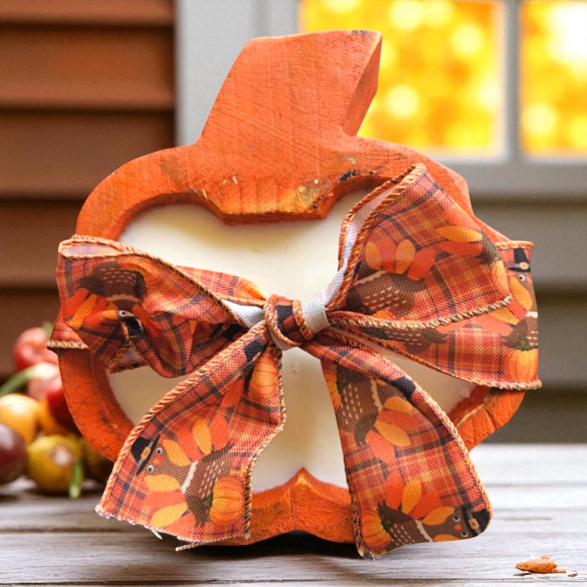 Pumpkin Wooden Dough Bowl Candle