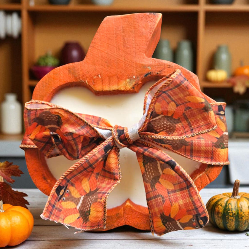 Pumpkin Wooden Dough Bowl Candle