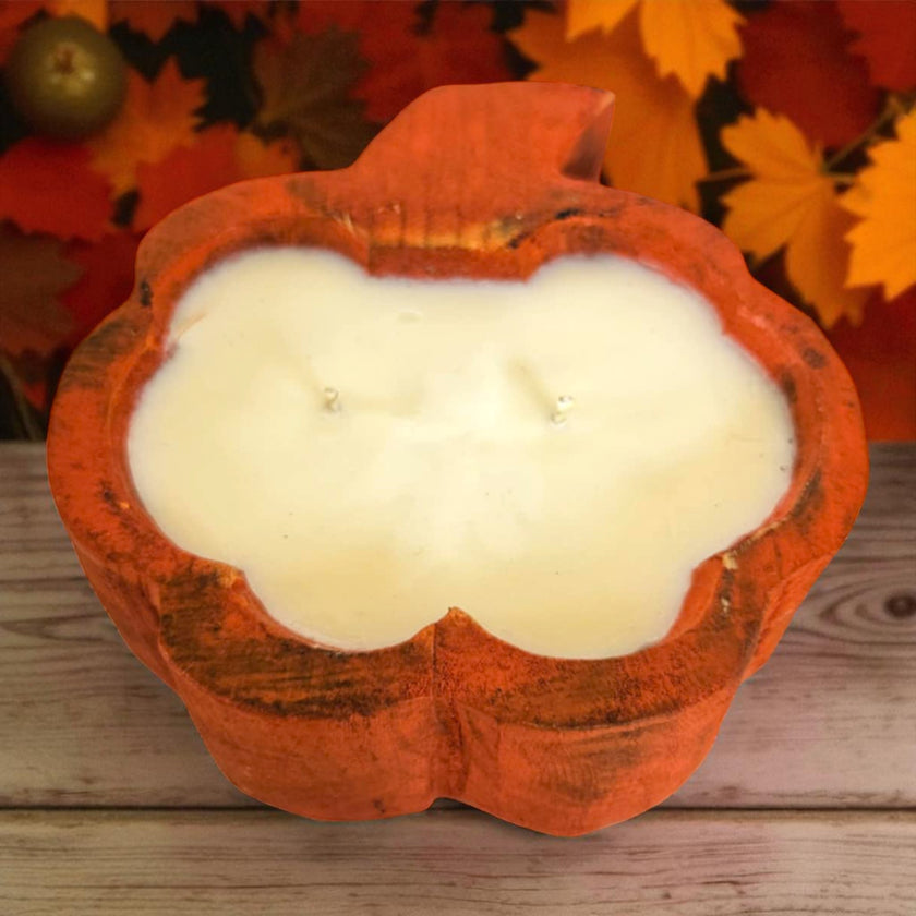 Pumpkin Wooden Dough Bowl Candle