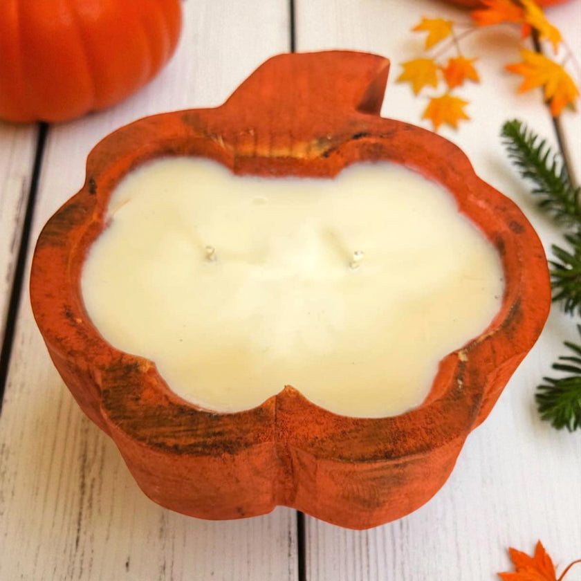 Pumpkin Wooden Dough Bowl Candle