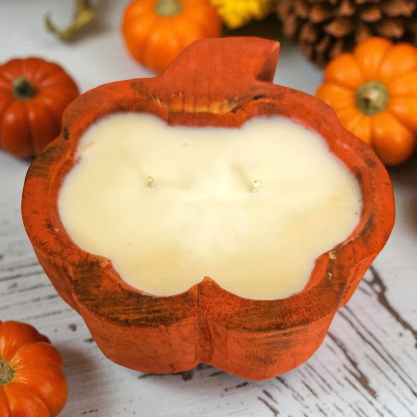 Pumpkin Wooden Dough Bowl Candle