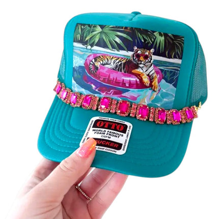 Poolside Tiger Rhinestone Trucker Hat