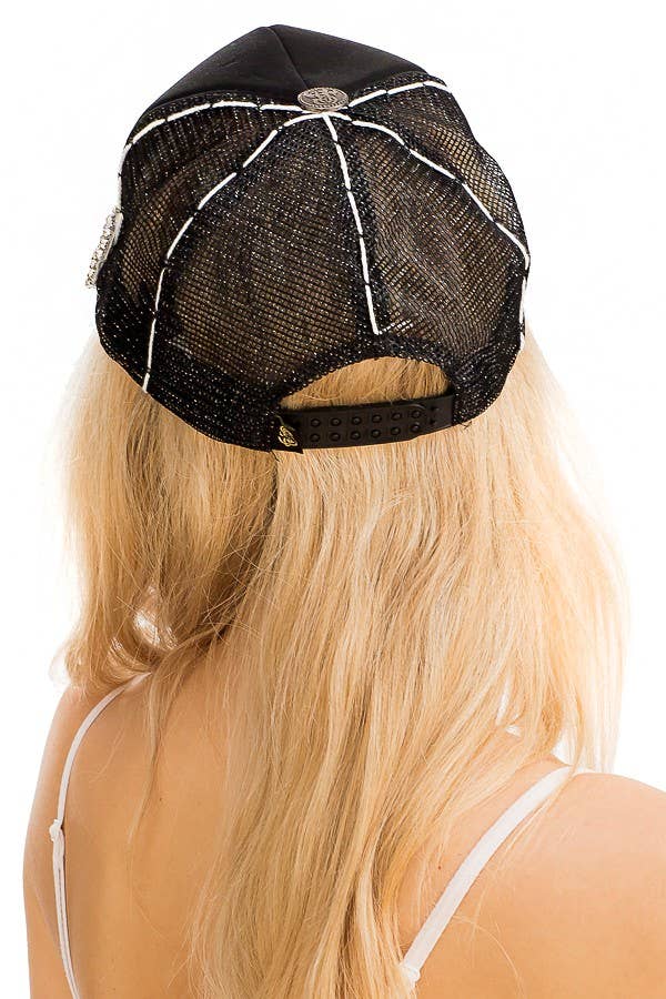 Crystal Floral Rhinestone Distressed Trucker Hat