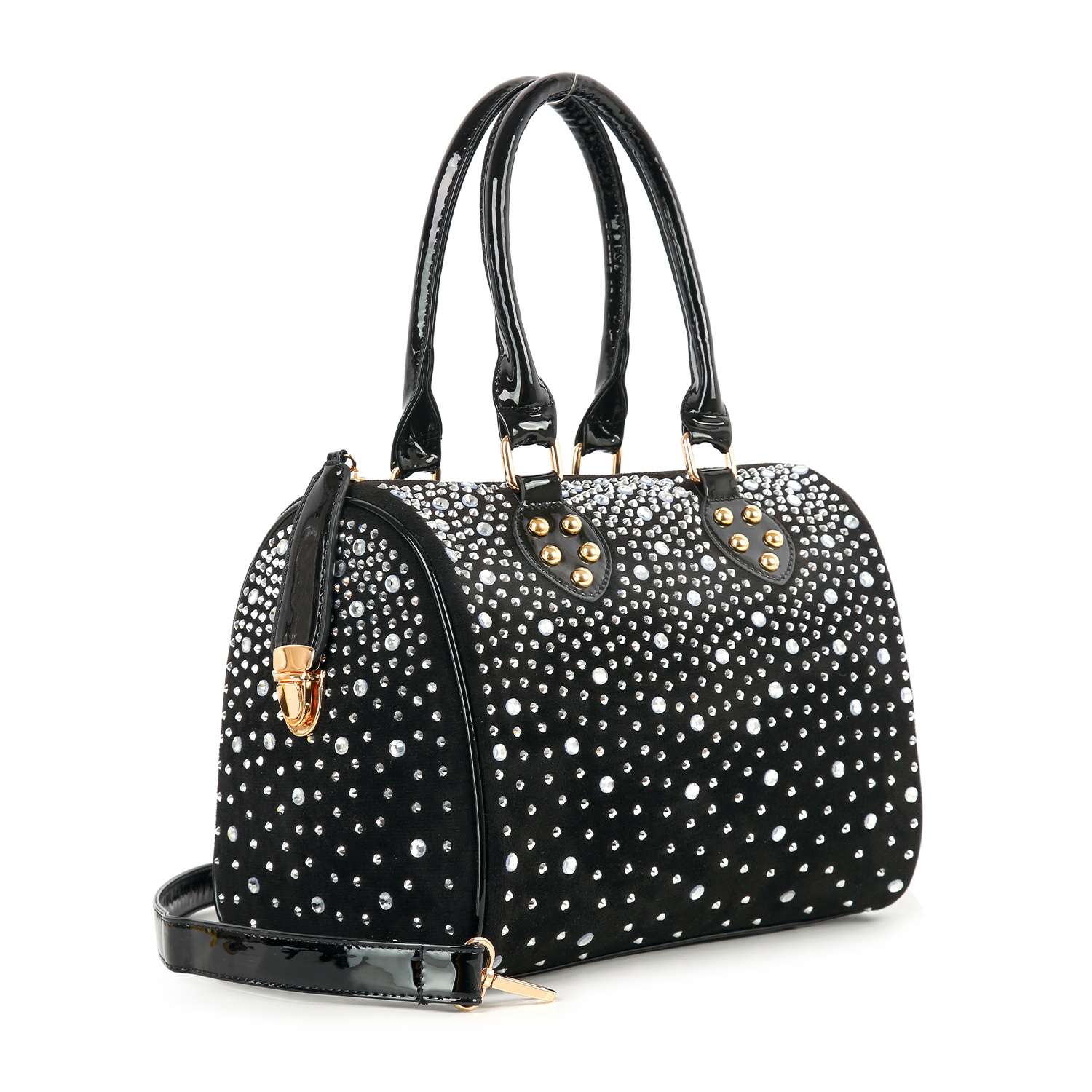 Sparkling Rhinestone Lock Satchel Handbag