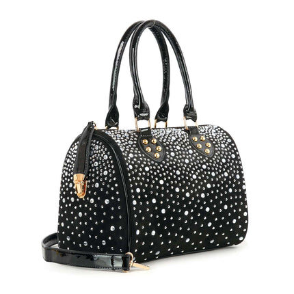 Sparkling Rhinestone Lock Satchel Handbag
