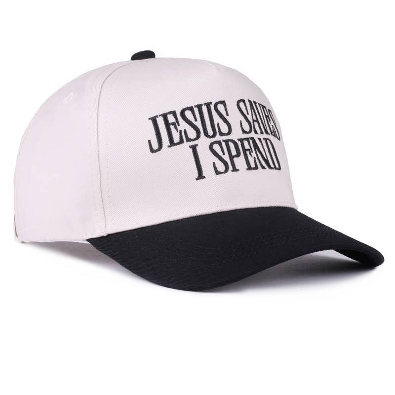 Jesus Saves I Spend Two-Tone Canvas Cotton Cap