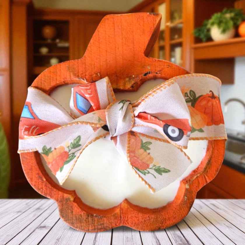 Pumpkin Wooden Dough Bowl Candle