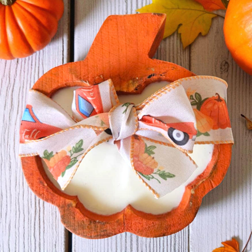 Pumpkin Wooden Dough Bowl Candle