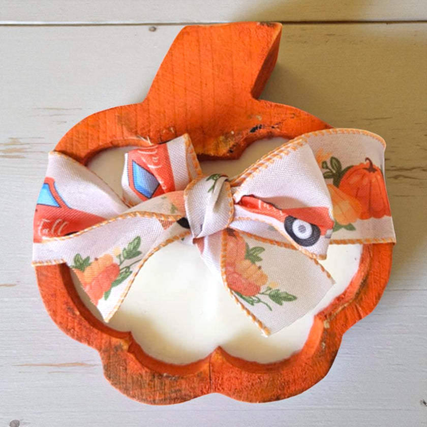 Pumpkin Wooden Dough Bowl Candle