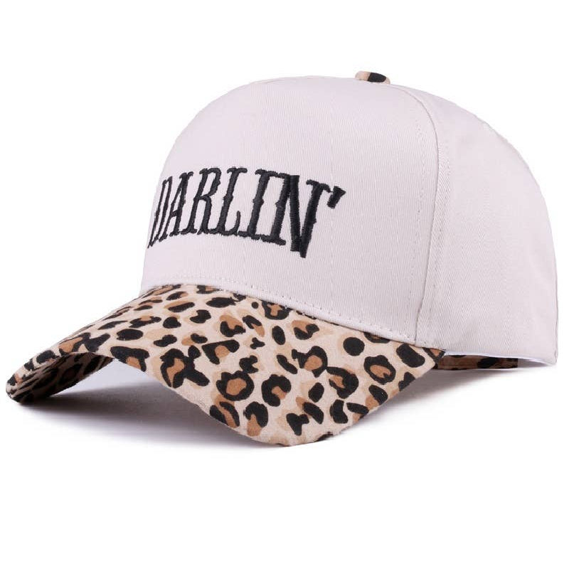 Darlin' Embroidered Two-Tone  Leopard Canvas Cotton Cap
