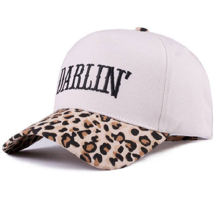 Darlin' Embroidered Two-Tone  Leopard Canvas Cotton Cap
