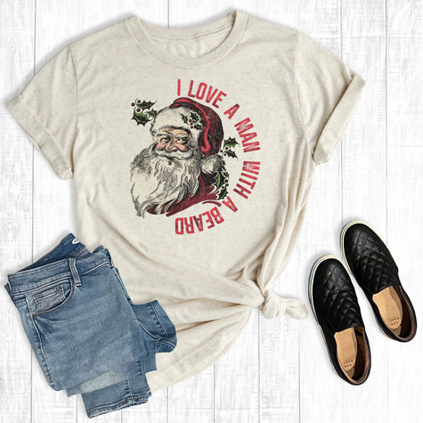 I Love A Man With A Beard Santa Graphic Tee