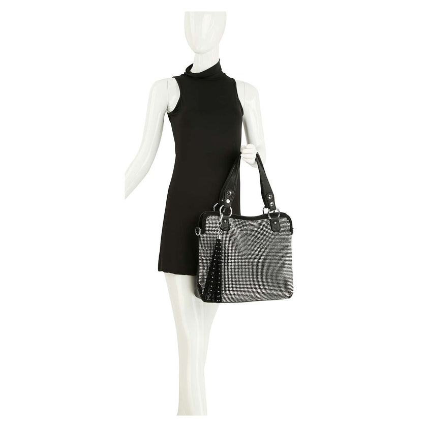 Sparkling Purple Rhinestone Tassle Handbag