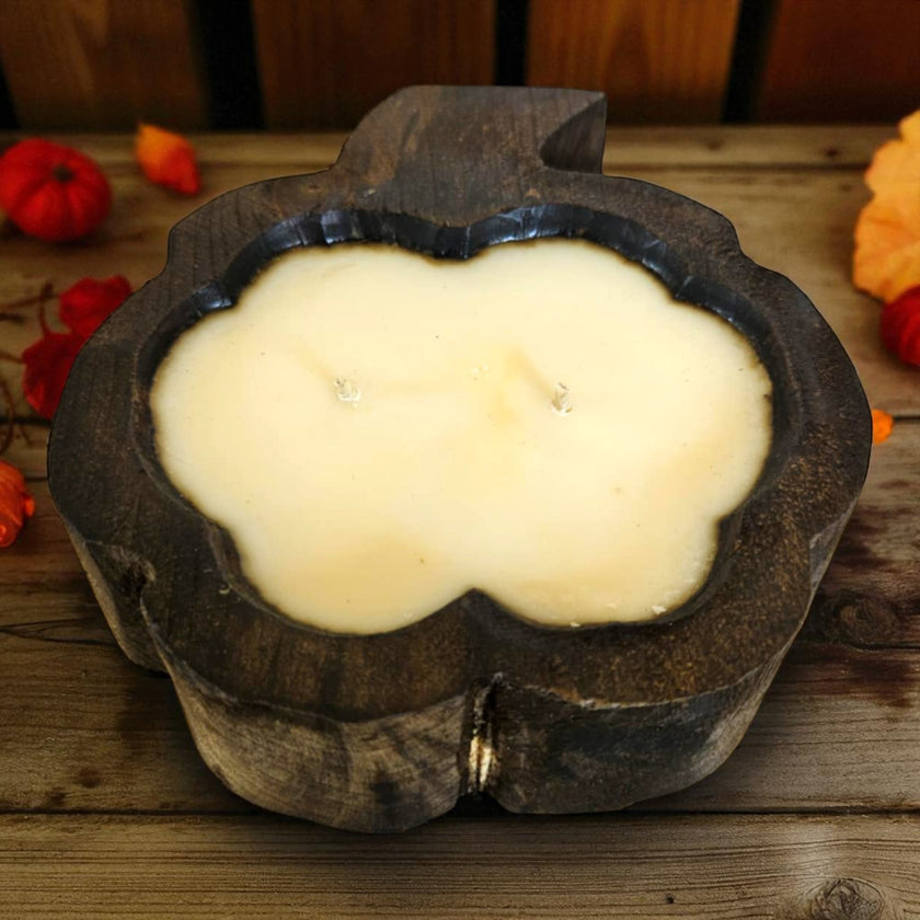 Pumpkin Wooden Dough Bowl Candle