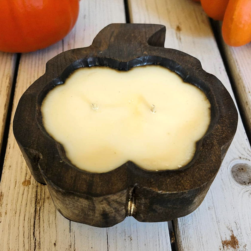 Pumpkin Wooden Dough Bowl Candle
