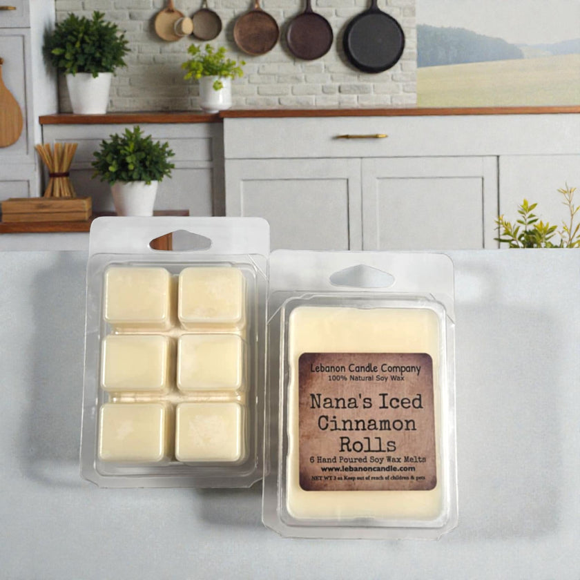 Nana's Iced Cinnamon Rolls  Wax Melt , Scented Soy, Non-Toxic, Highly Scented, Handmade in The USA, 6 Cube Melt, Natural Soy Wax, Long Lasting Scent