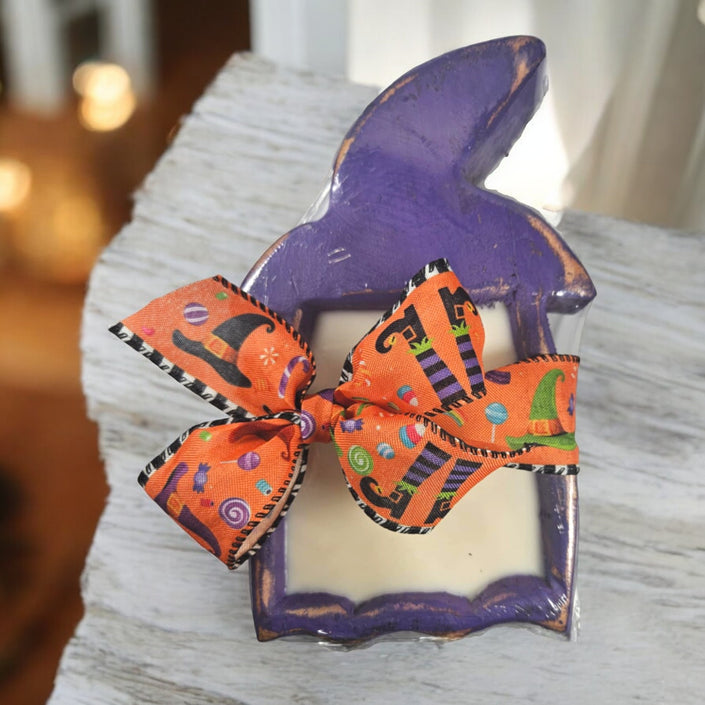Halloween Witch Wooden Dough Bowl Candle