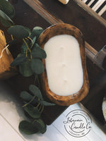 Wooden Dough Bowl Three Wick Candle