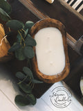 Wooden Dough Bowl Three Wick Candle
