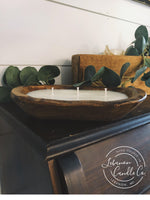 Wooden Dough Bowl Three Wick Candle