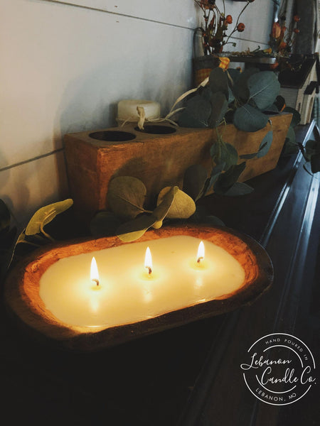 Wooden Dough Bowl Three Wick Candle