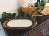 Wooden Dough Bowl Three Wick Candle